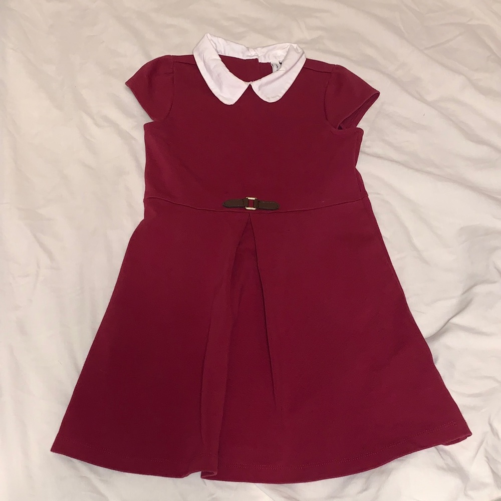 Janie and Jack Burgundy Dress with White Collar and leather buckle NWOT